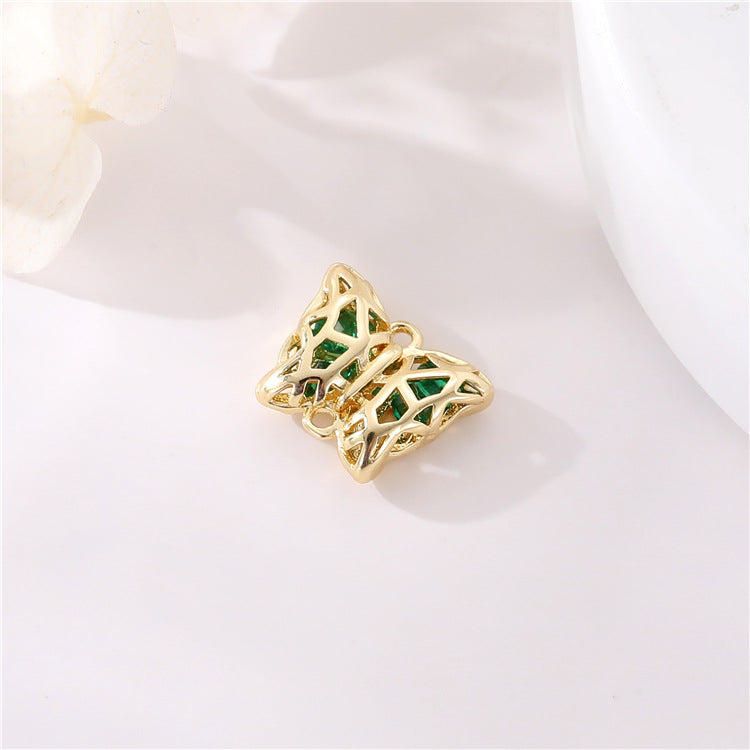 2 Double boucle carré rectangle rond papillon coeur charme connecteur strass incrusté 14K GF