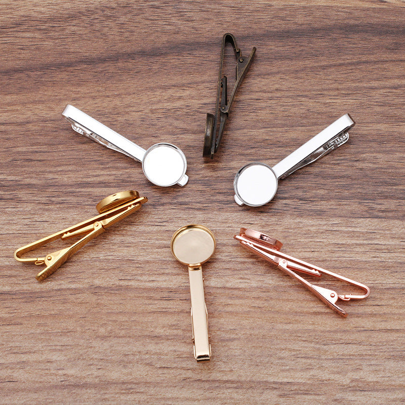 10 High Edge Bezel Cup Tie Clip 18KGP 16mm Round Cabochon Blank Base Gemstone Setting