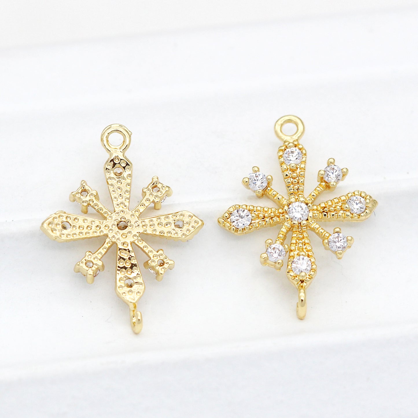5 connecteur de charme floral de flocon de neige à double boucle orné de strass 14K GF