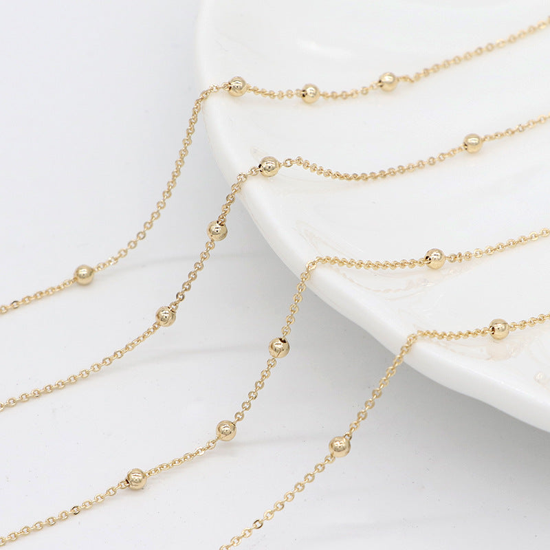 Chaîne fine à maillons carrés et ronds perlés de 2 mètres, 14K GF