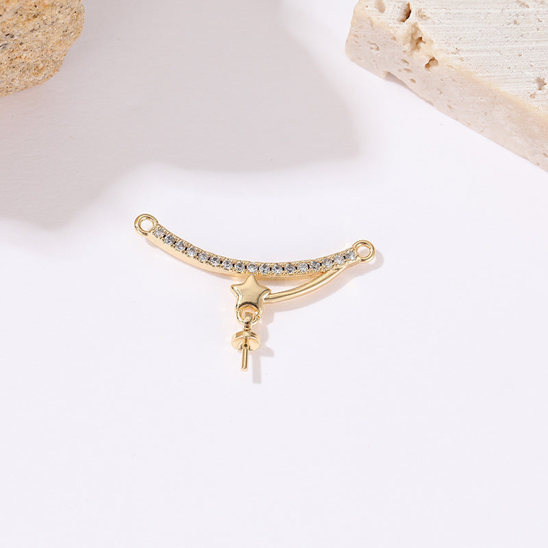 2-Sterne-Rechteck-Stern-Feder-Charm-Anhänger mit Strass verziert, 14K GF, halbgebohrte Perle, Rohling