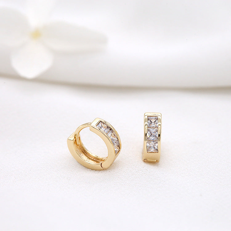 4 boucles d'oreilles créoles rondes ornées de strass 14K GF Earing