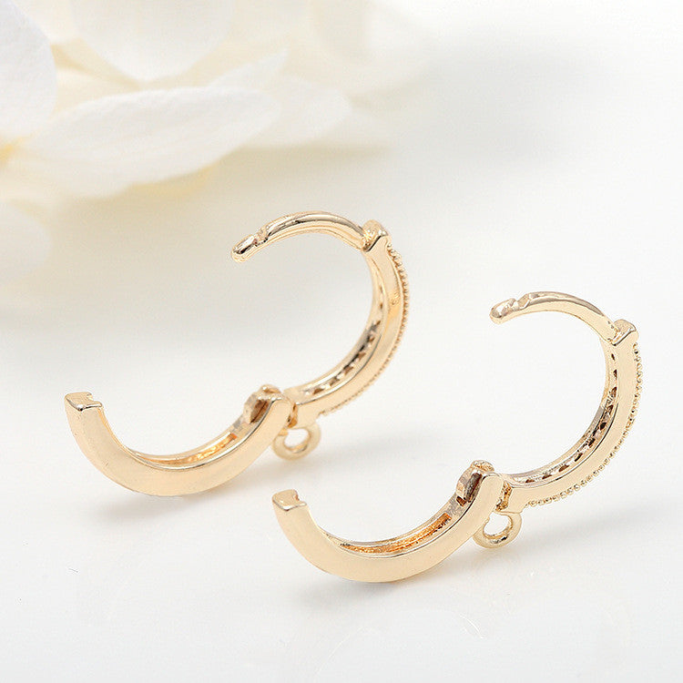 4 Round Hoop Earrings with Loop Rhinestone Embellished 14K GF Earing