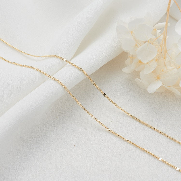 Collier chaîne à câble plat à 2 maillons incurvés 14K GF ras du cou