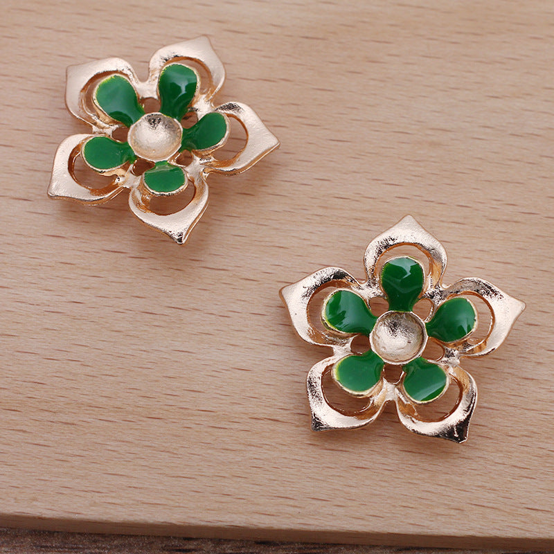 50 Enamel Epoxy Floral Charm Hair String Buckle 18KGP 10mm Round Bead Blank Gemstone Beads Setting