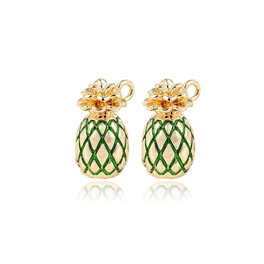 2 Ananas-Charm-Anhänger, Emaille, Epoxidharz, 14 K GF