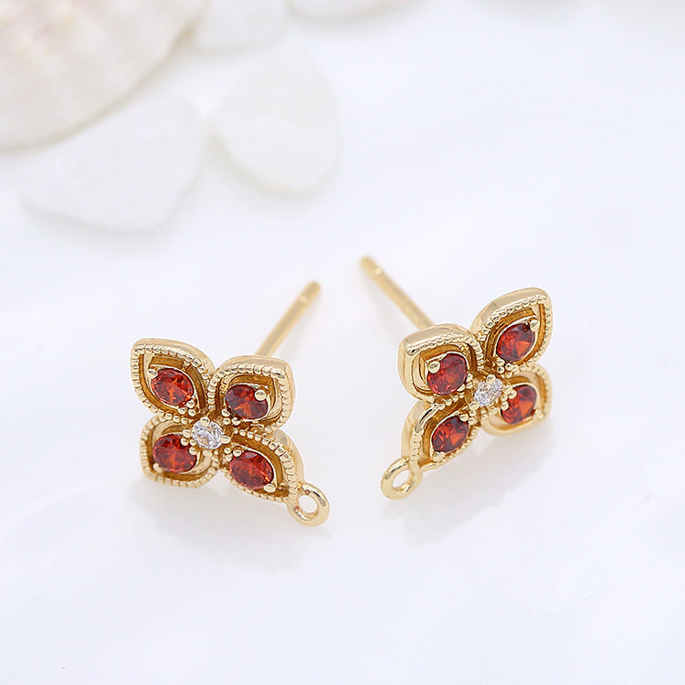 4 boucles d'oreilles à tige florales avec boucles d'oreilles GF 14 carats ornées de strass