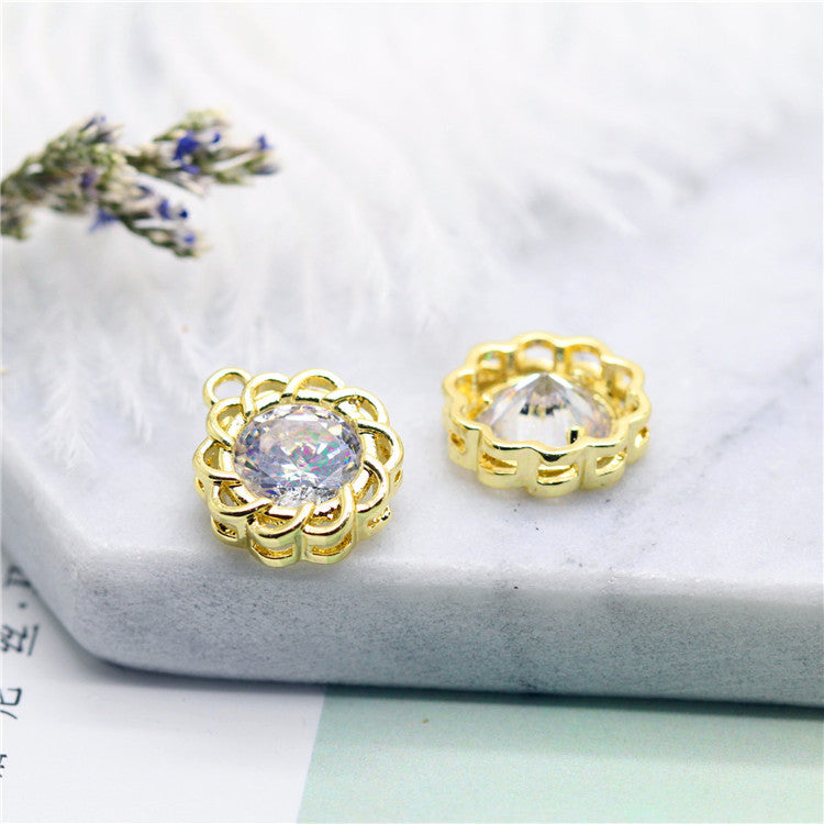 20 pendentif à breloque en pierre ronde à bords floraux orné de strass 14K GF