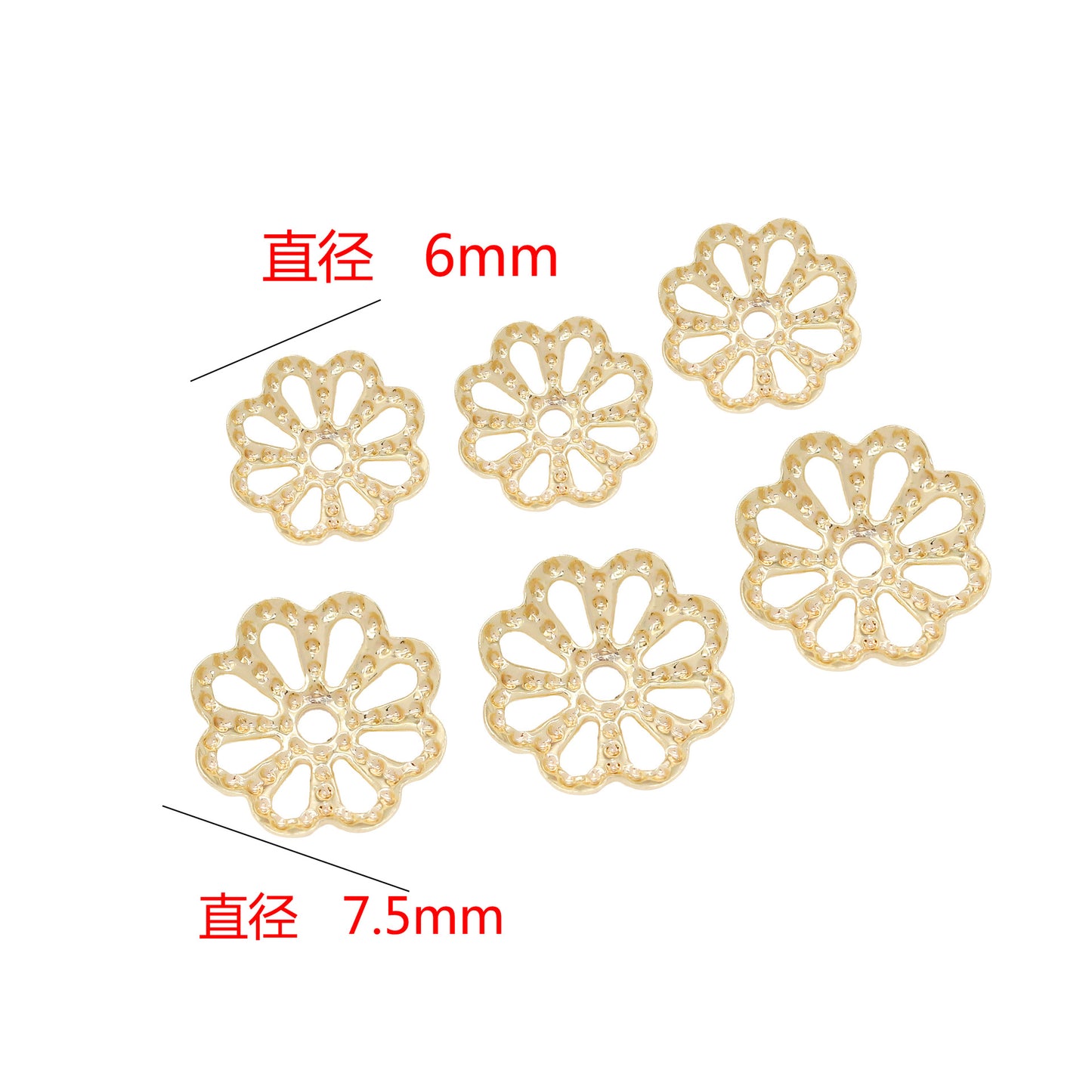 10 capuchons de perles florales, tasse 14K GF, entretoise de perles de charme