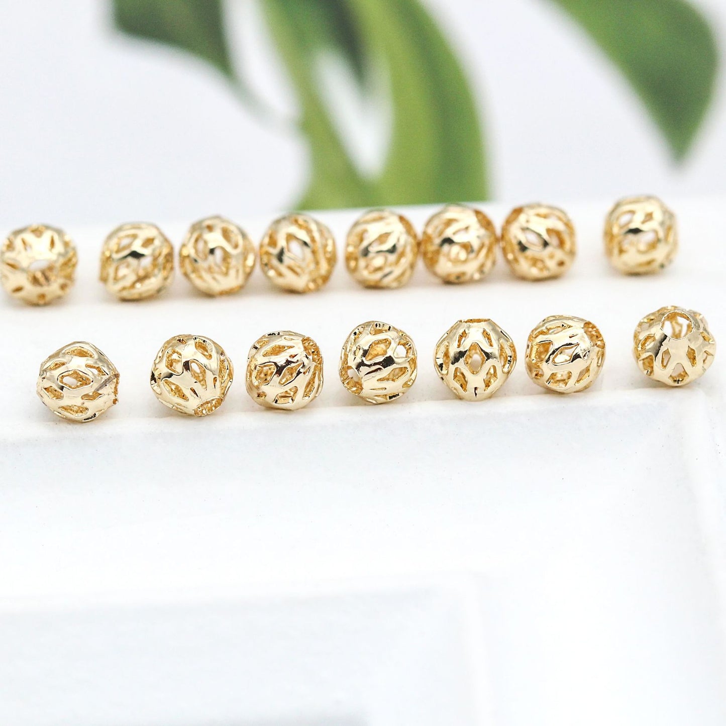 20 perles rondes creuses 14K GF, breloque en cuivre, entretoise de perles