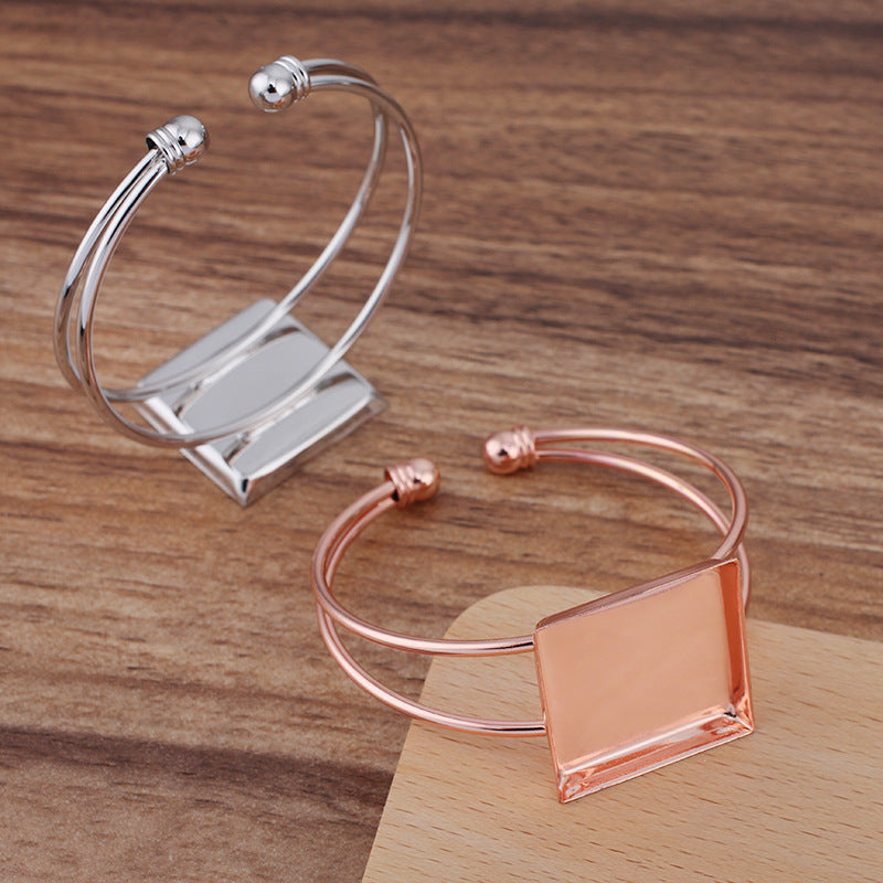 5 Plain Bezel Cup Open Circle Bangle 18KGP 25x25mm Square Cabochon Blank Base Gemstone Setting