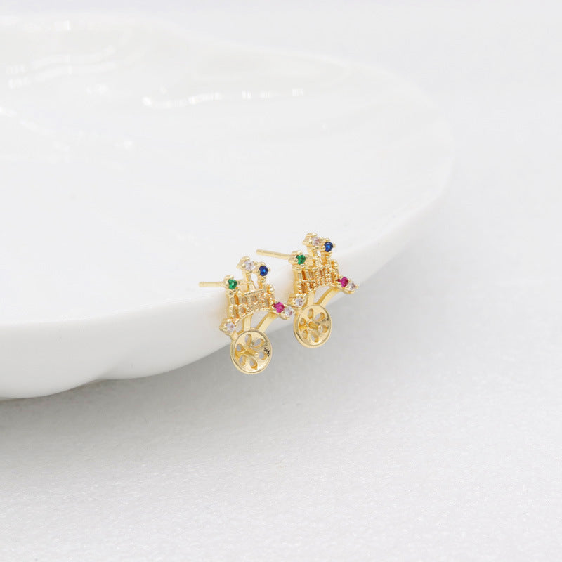 4 Crown Stud Earrings Rhinestone Embellished 14K GF Earing Half Drilled Pearl Bead Blank