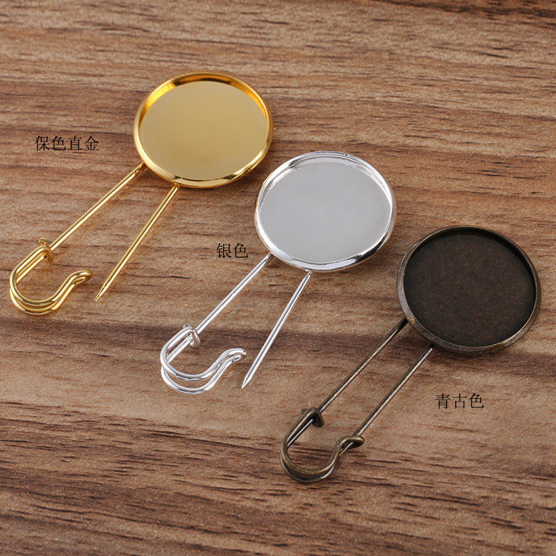 20 broches de sécurité à bord uni, Bronze Antique, cabochon rond de 20mm, 25mm, Base vierge, réglage des pierres précieuses