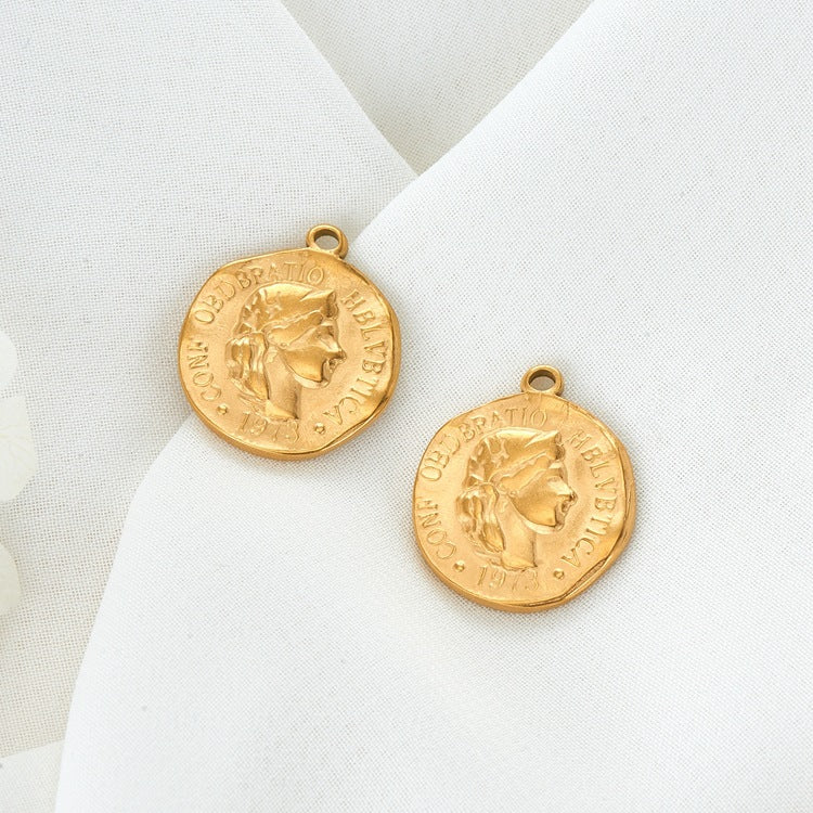 Pendentif à breloque pièce de monnaie 2 portraits 14K GF