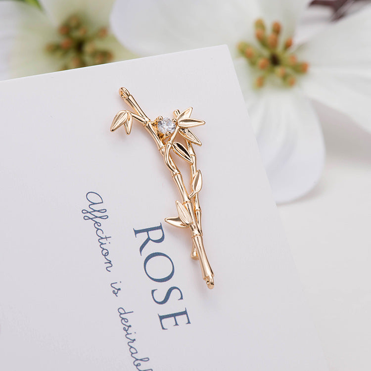 2 pendentifs à breloques en forme de branche de bambou ornés de strass 14K GF