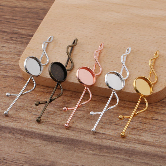 30 Plain Edge Bezel Cup Wire Wrapped Hair Clip Hairpin 18KGP 12mm Round Cabochon Blank Base Gemstone Piece Setting