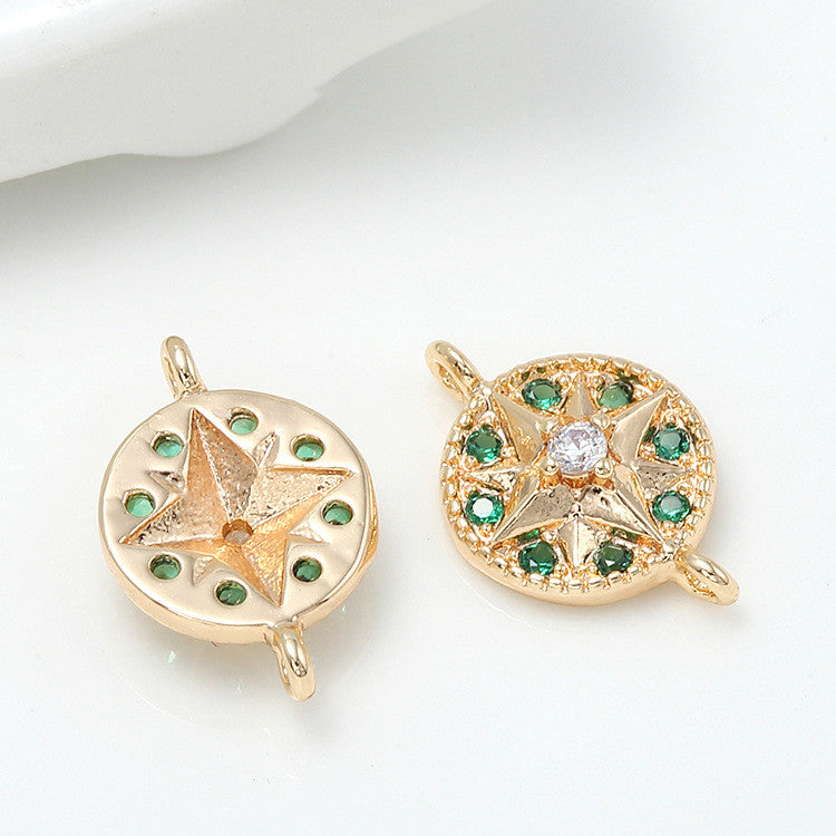 2 connecteurs de charme étoile à double boucle ornés de strass 14K GF