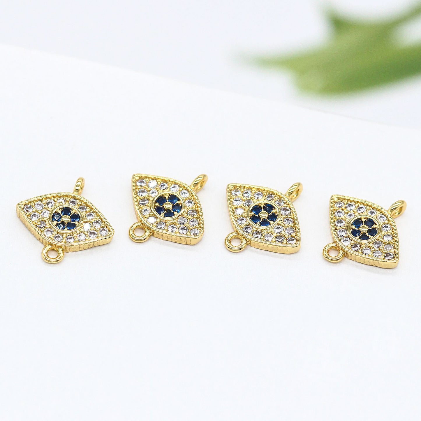 20 connecteurs de charme mauvais œil à double boucle ornés de strass 14K GF
