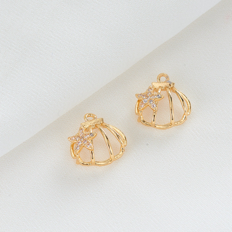 2 pendentifs à breloques en forme de coquille florale creuse ornés de strass 14K GF