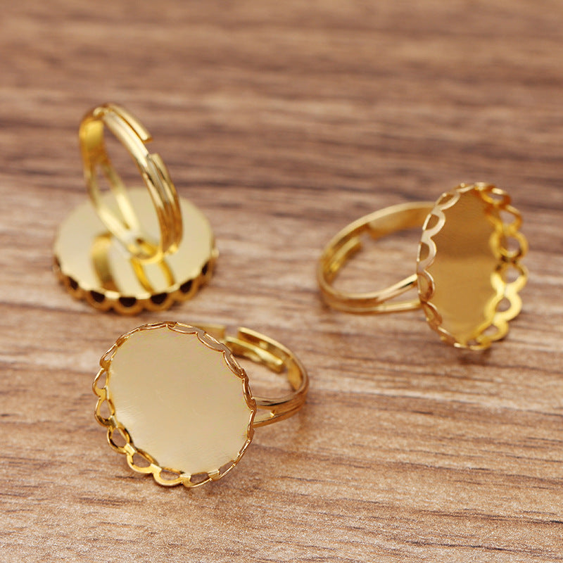 200 Scallop Edge Bezel Cup Ring 18KGP 18mm Round Cabochon Blank Base Gemstone Setting