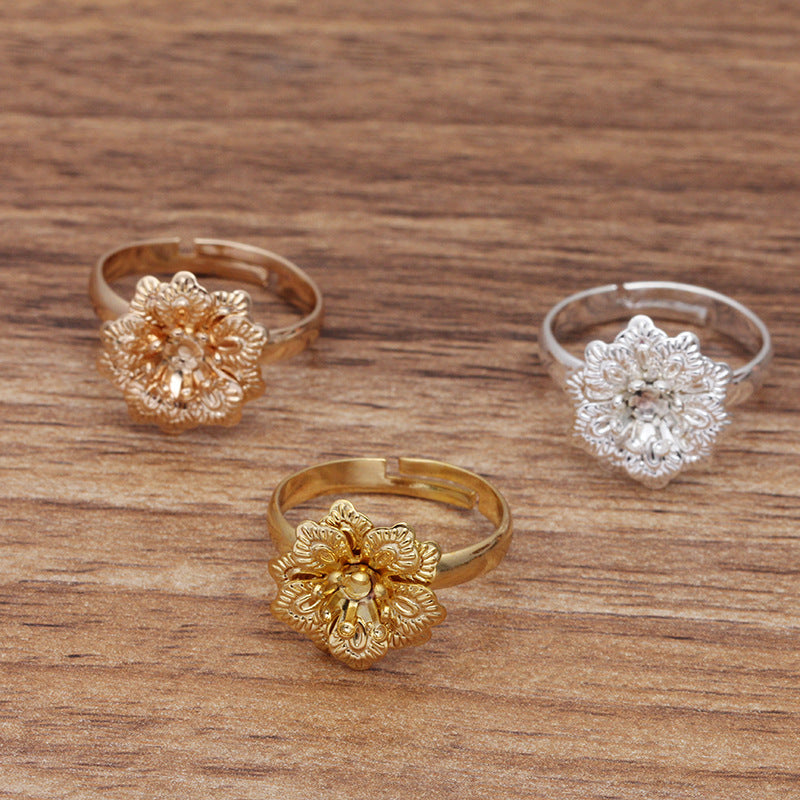 Bague circulaire ouvrante à breloque florale en filigrane, 100, 18KGP, 5mm, ronde, non poreuse, Base vierge, sertissage de pierres précieuses