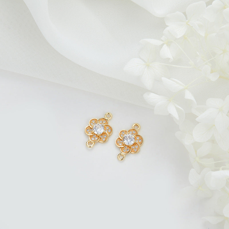 2 Double boucle Floral Cercle Lune Ovale Charme Connecteur Strass Embelli 14K GF