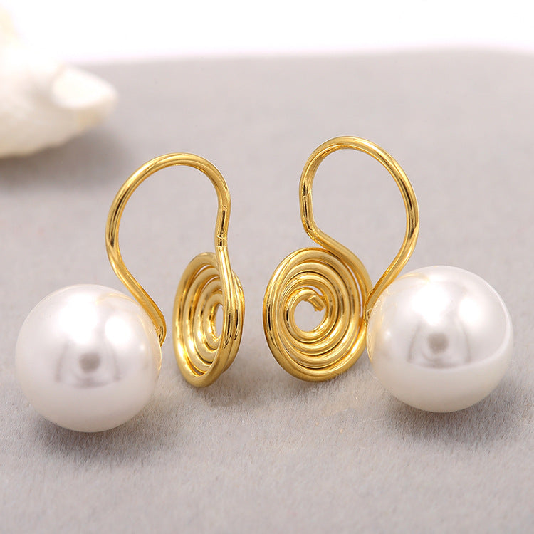 4 clips d'oreille en spirale de perles rondes sans boucle d'oreille perçante 14K GF