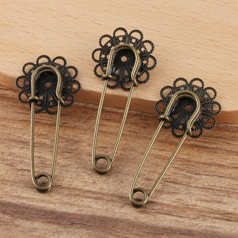 200 Filigrane Floral Charm Safe Broche Bronze Antique 22mm Cabochon Base Vierge Réglage des Pierres Précieuses