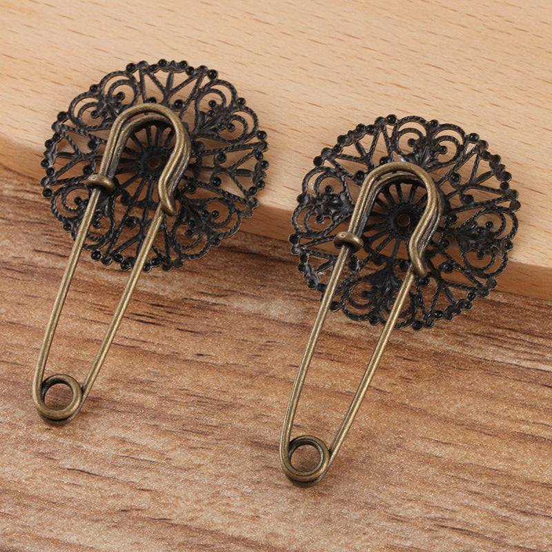 200 Filigrane Floral Charm Safe Broche Bronze Antique 31mm Cabochon Base Vierge Réglage des Pierres Précieuses