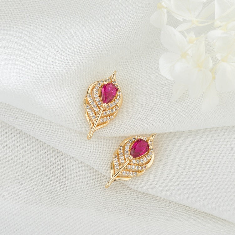 2 Feather Skull Charm Pendant Rhinestone Embellished 14K GF