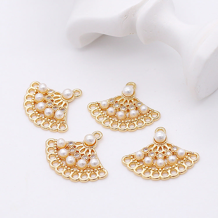 2 connecteurs de charme d'éventail creux à boucles multiples, perles strass embellies 14K GF