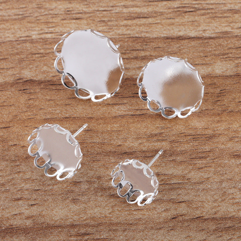 100 boucles d'oreilles à tige avec lunette à bord festonné, 18KGP, 10mm, 12mm, 14mm, 16mm, cabochon rond, Base vierge, réglage de pièces de pierres précieuses