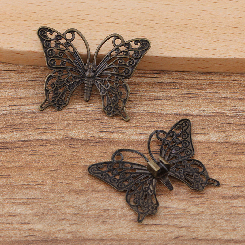 200 Flat Filligree Butterfly Charm Hairstring Buckle Silver Plated Flat Back Cabochon Blank Base Gemstone Piece Setting