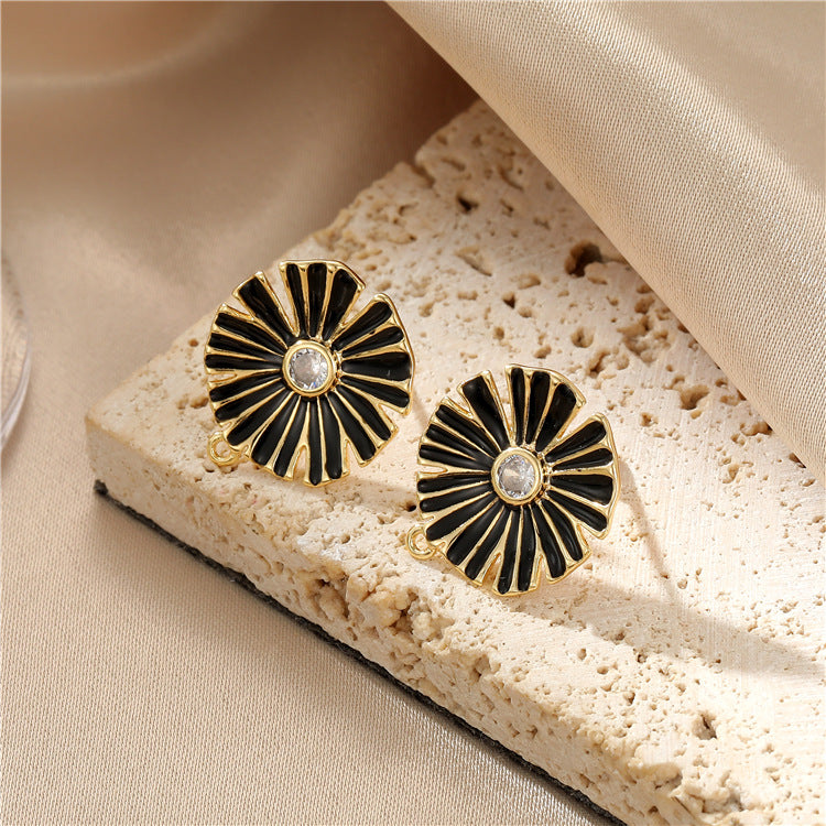 4 boucles d'oreilles florales avec boucle en émail époxy 14K GF strass embellies