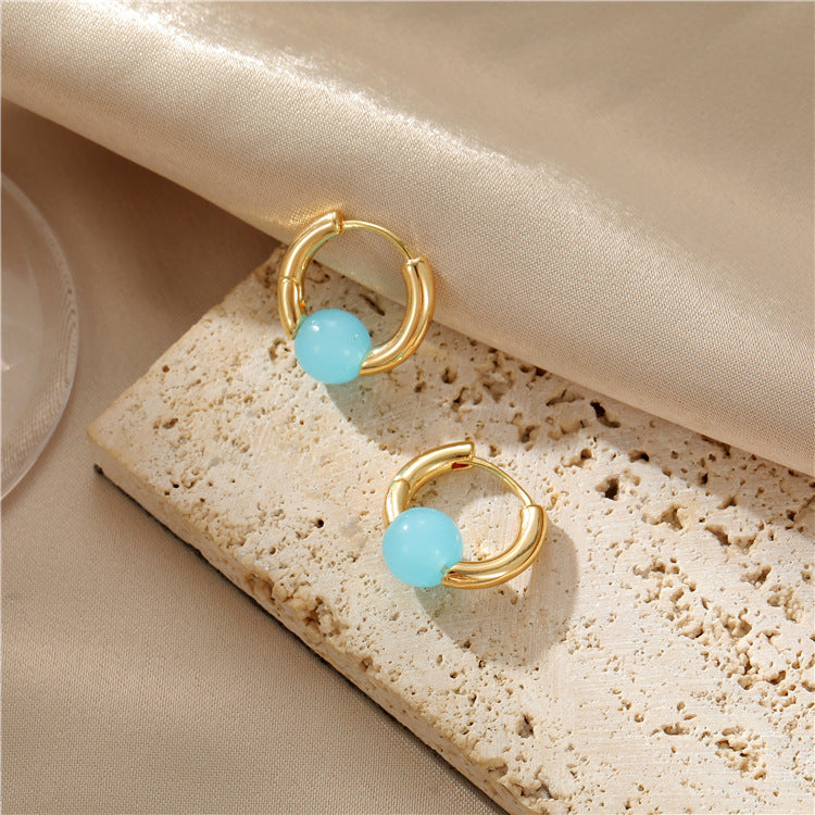 4 boucles d'oreilles créoles en perles d'agate 14K GF