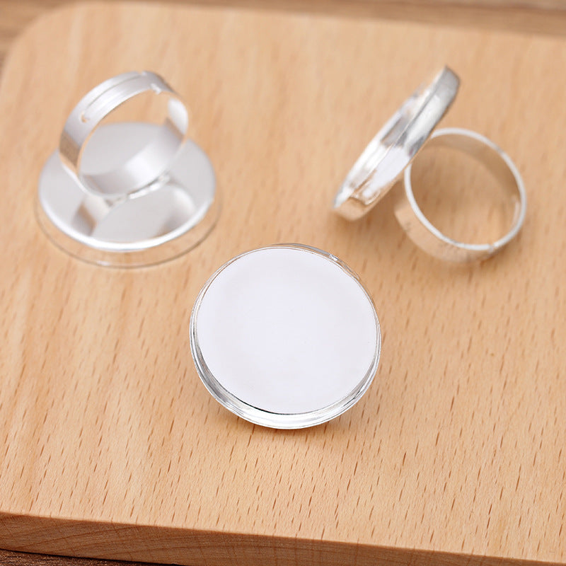 Bague circulaire ouvrante à lunette à bord haut, 18KGP, 25mm, cabochon rond, Base vierge, réglage de pierres précieuses, 100