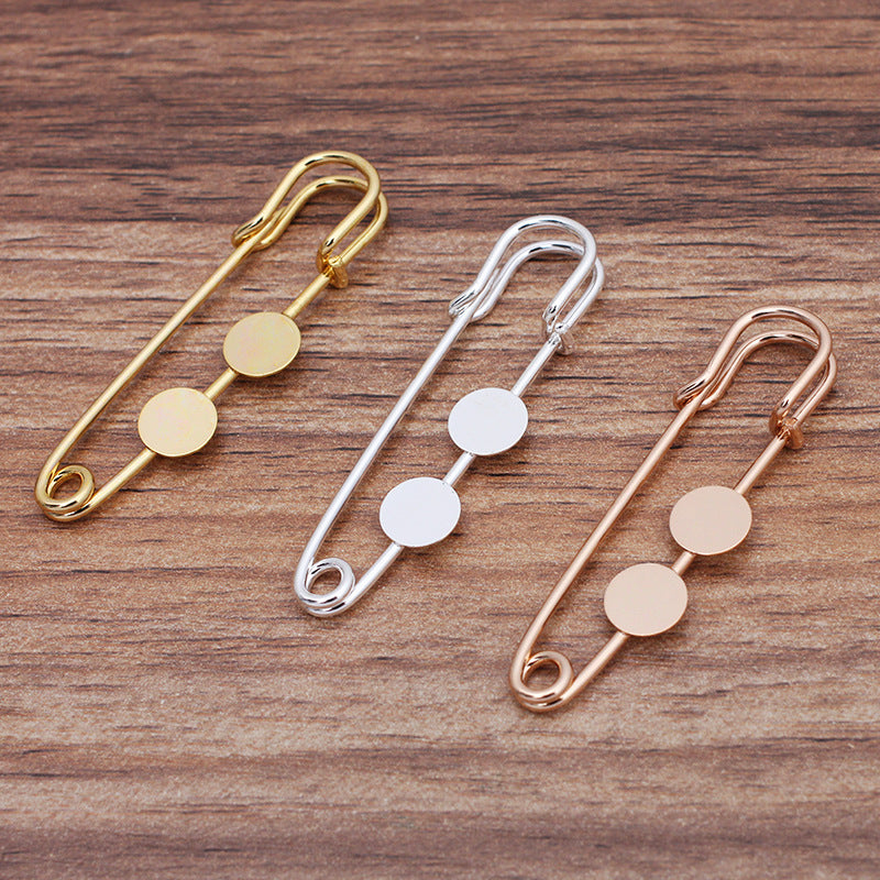 20 Safe Brooch Pin 18KGP 8mm 12mm Round Cabochon Blank Base Gemstone Piece Setting