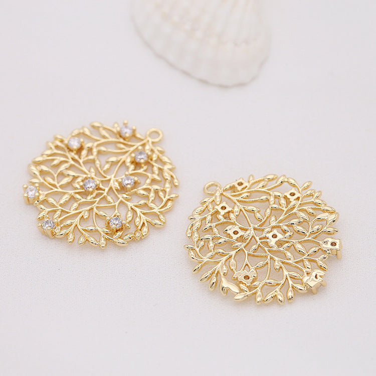 5 branches creuses de feuilles, pendentif à breloque rond en forme d'étoile et de cœur, orné de strass, 14K GF