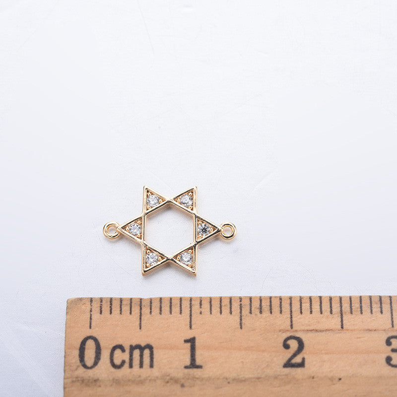20 connecteurs de charme David Star à double boucle ornés de strass 14K GF