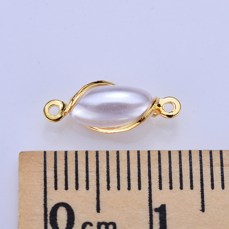 100 connecteur de charme olive enveloppé de fil à double boucle orné de perles 14K GF