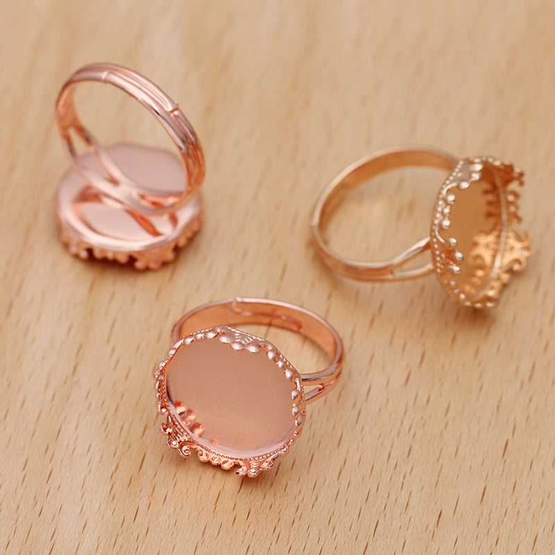 200 Crown Edge Bezel Cup Openable Ring 18KGP 15mm Round Cabochon Blank Base Gemstone Setting