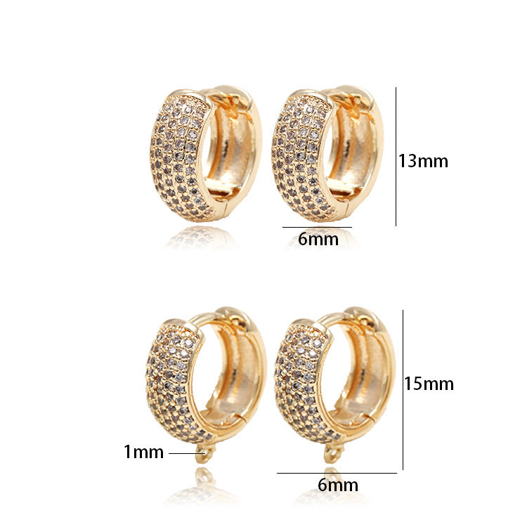 4 Chunky Round Hoop Earrings with Loop Rhinestone Embellished 14K GF Earing