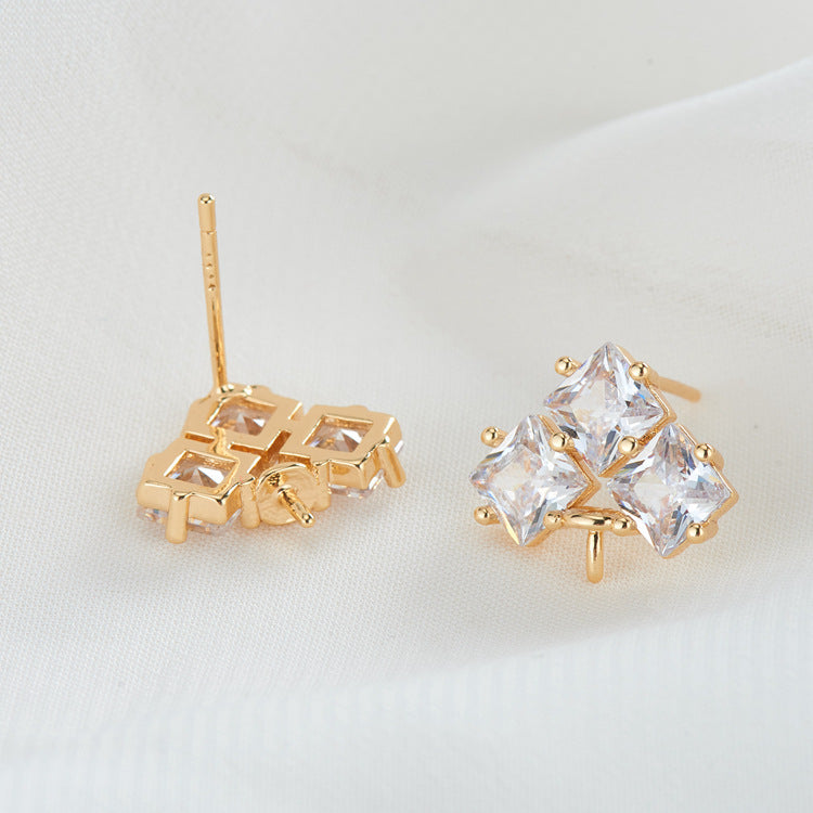 4 Heart Floral Charm Pendant Stud Earrings Rhinestone Embellished 14K GF Earing Half Drilled Pearl Bead Blank