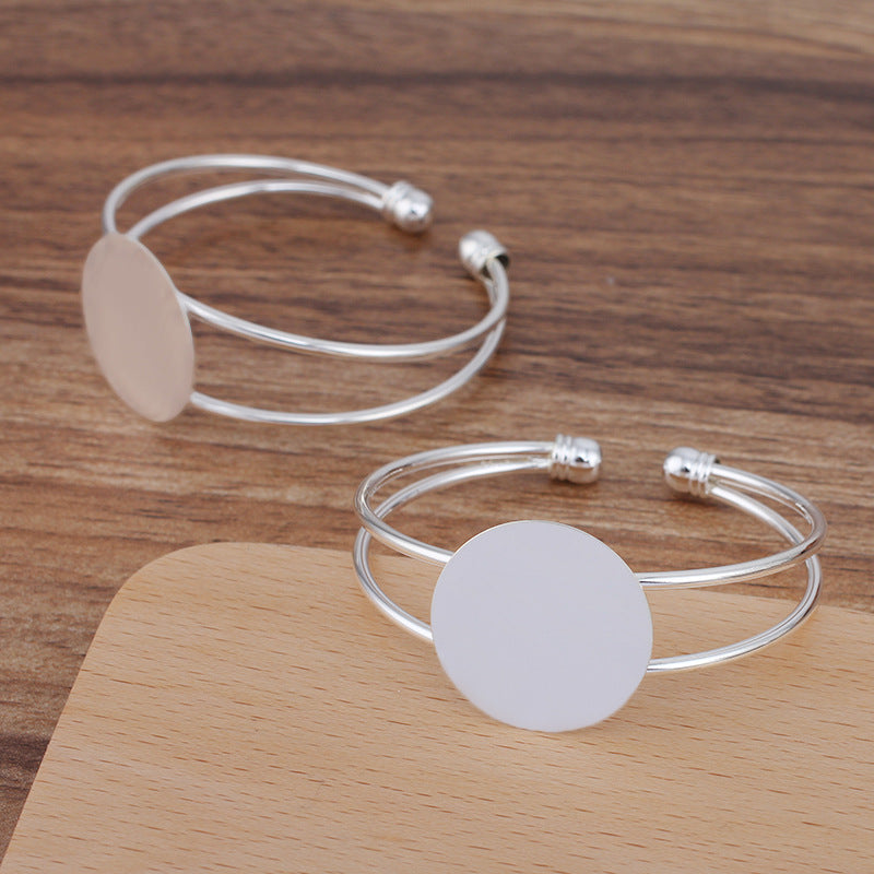 5 Flat Pad Open Circle Bangle Silver Plated 25mm 30mm Round Cabochon Blank Base Gemstone Setting