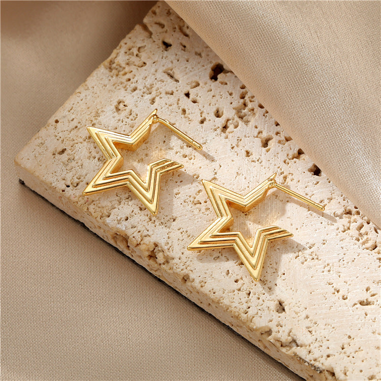 4 boucles d'oreilles à tige en grille semi-circulaire ornées de strass 14K GF Earing