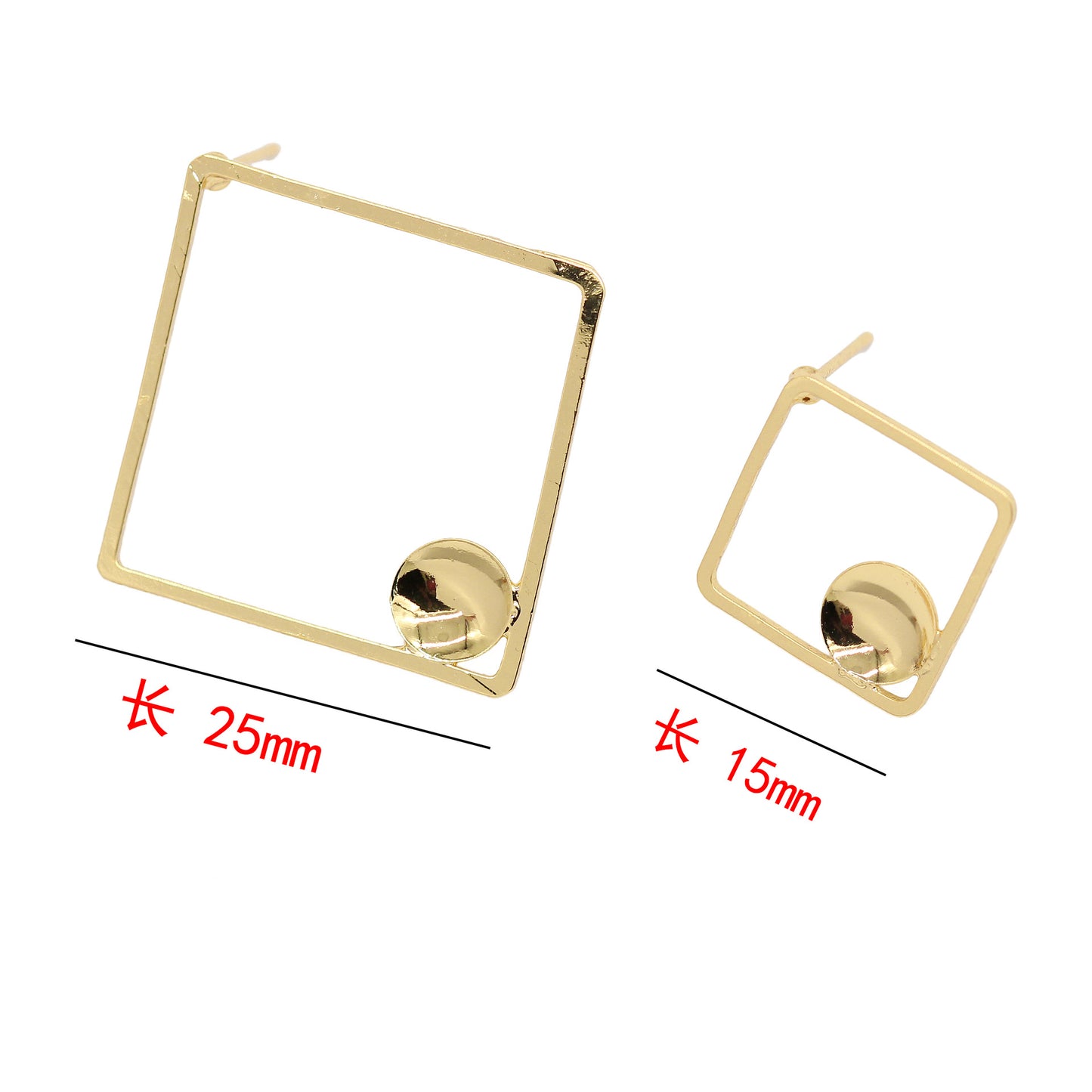 40 quadratische Kreis-Ohrstecker, 14 K GF, ohne Löcher, Perlen, blanko