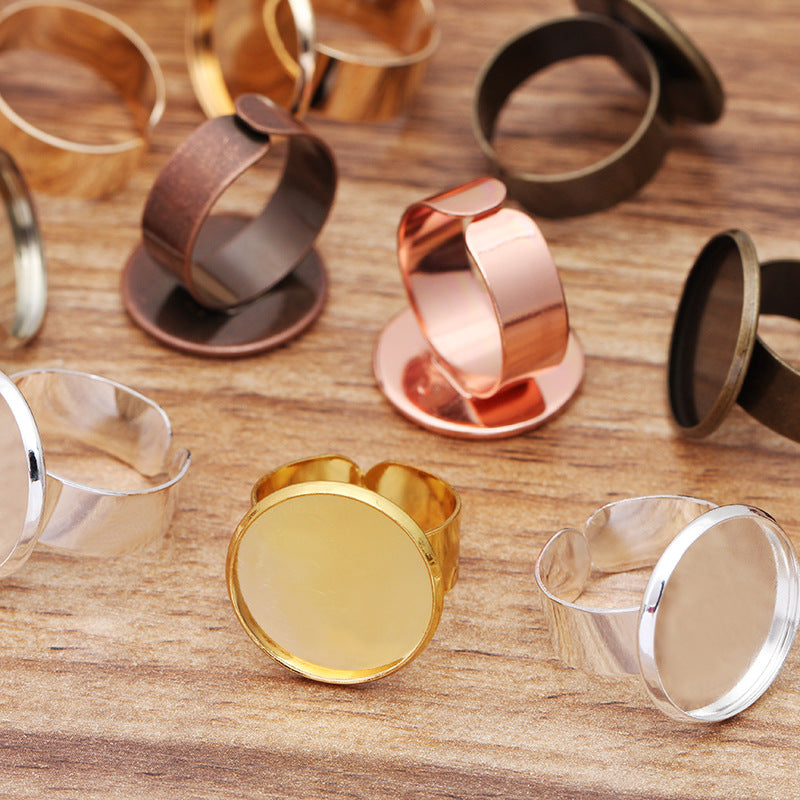 200 Plain Bezel Cup Open Circle Ring 18KGP 16mm 18mm 20mm Round Cabochon Blank Base Gemstone Setting