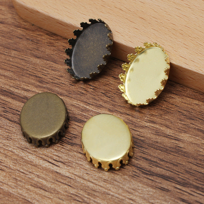 50 Crown Edge Bezel Cup Charm Flat Back Settings 18KGP 13x18mm 18x25mm Oval Cabochon Rhinestone Zircon Gemstone Blank Base