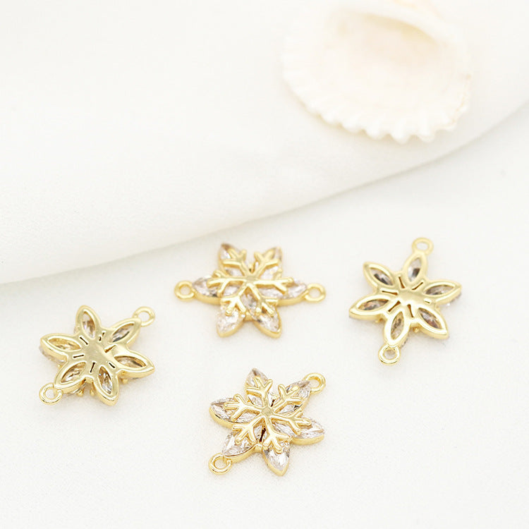 10 doppelt geschlungene Schneeflocken-Blumen-Charm-Verbindungsstücke mit Strass verziert 14K GF