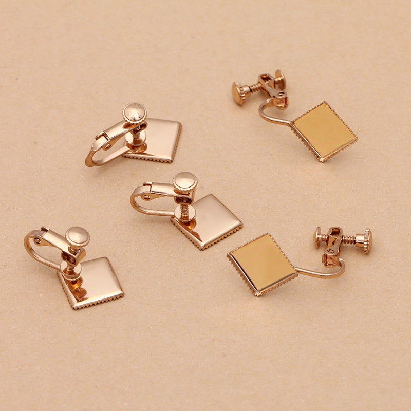 100 Serrated Edge Bezel Cup Ear Cilp On No Piercing Earrings 18KGP 10x10mm Square Cabochon Blank Base Gemstone Setting